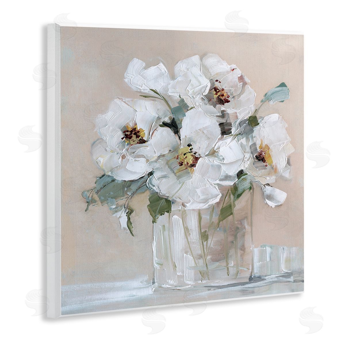 Sally Swatland Traditional White Blooms Flower Arrangement Still Life Wooden Wall Plaque Art Print