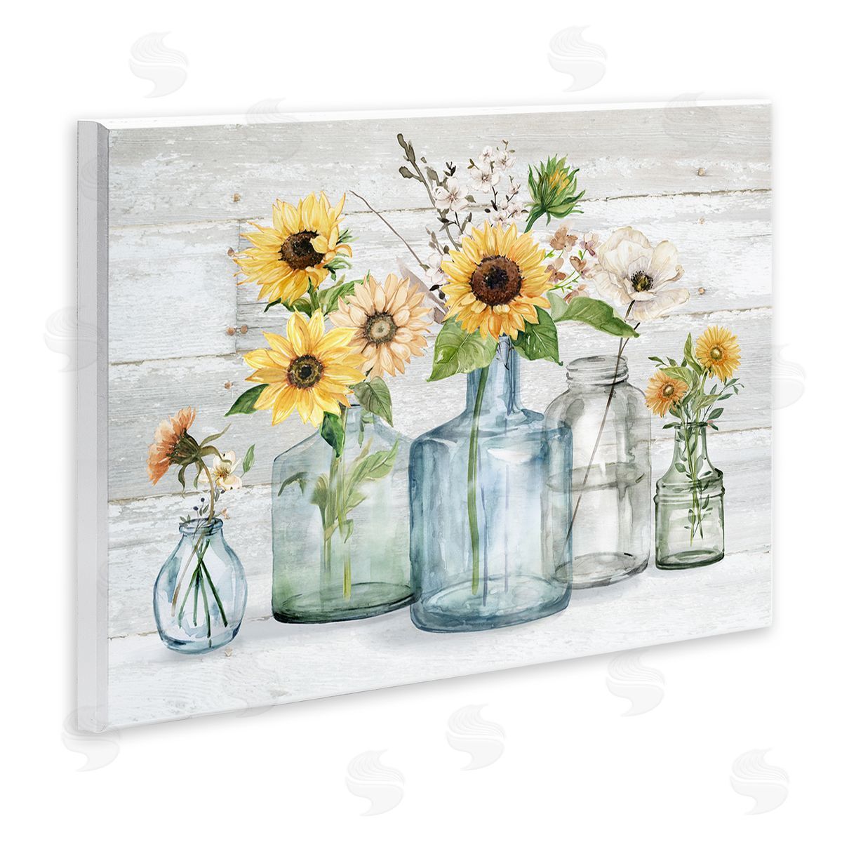 Carol Robinson Varied Country Flower Blooms Rustic Planked Pattern Wall Plaque Art Print