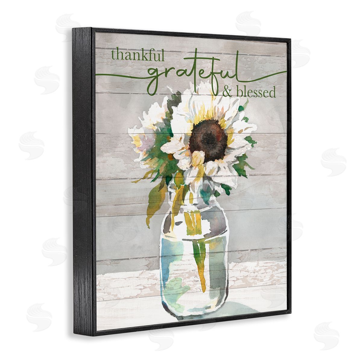 Theresa Troise Heidel Grateful & Blessed Layered Sunflower Country Planked Pattern Black Framed Giclee Wall Art Print