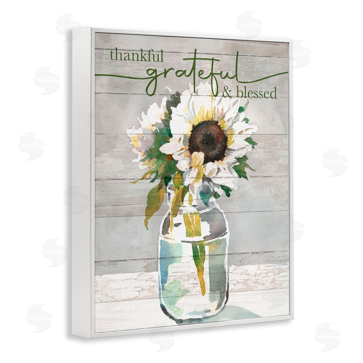 Theresa Troise Heidel Grateful & Blessed Layered Sunflower Country Planked Pattern White Framed Giclee Wall Art Print