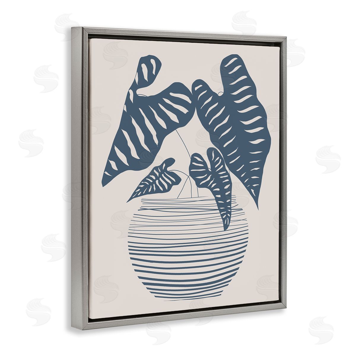 Daniela Santiago Potted House Plant Modern Shapes Pattern Gray Floating Frame Canvas Wall Art Print