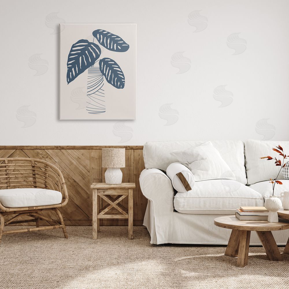 Daniela Santiago Contemporary Plant Leaves Abstract Stripe Shapes Canvas Wall Art Print in Room