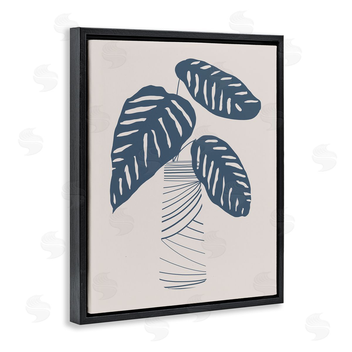 Daniela Santiago Contemporary Plant Leaves Abstract Stripe Shapes Black Floating Frame Canvas Wall Art Print