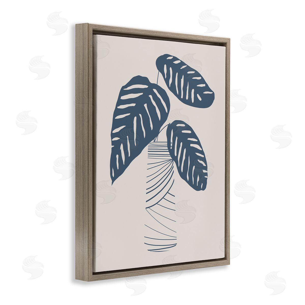 Daniela Santiago Contemporary Plant Leaves Abstract Stripe Shapes Brown Floating Frame Canvas Wall Art Print