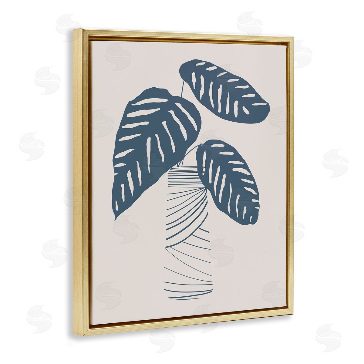 Daniela Santiago Contemporary Plant Leaves Abstract Stripe Shapes Gold Floating Frame Canvas Wall Art Print