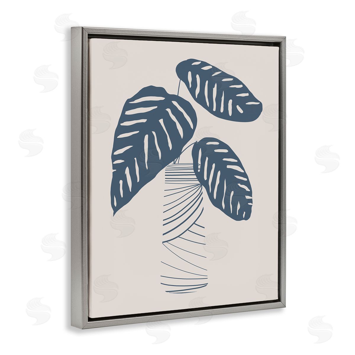 Daniela Santiago Contemporary Plant Leaves Abstract Stripe Shapes Gray Floating Frame Canvas Wall Art Print