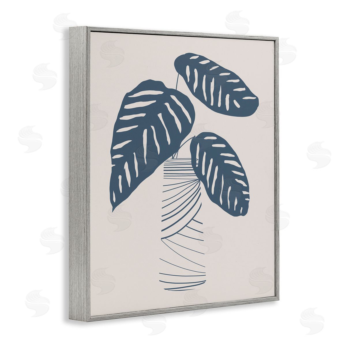 Daniela Santiago Contemporary Plant Leaves Abstract Stripe Shapes Gray Framed Giclee Wall Art Print