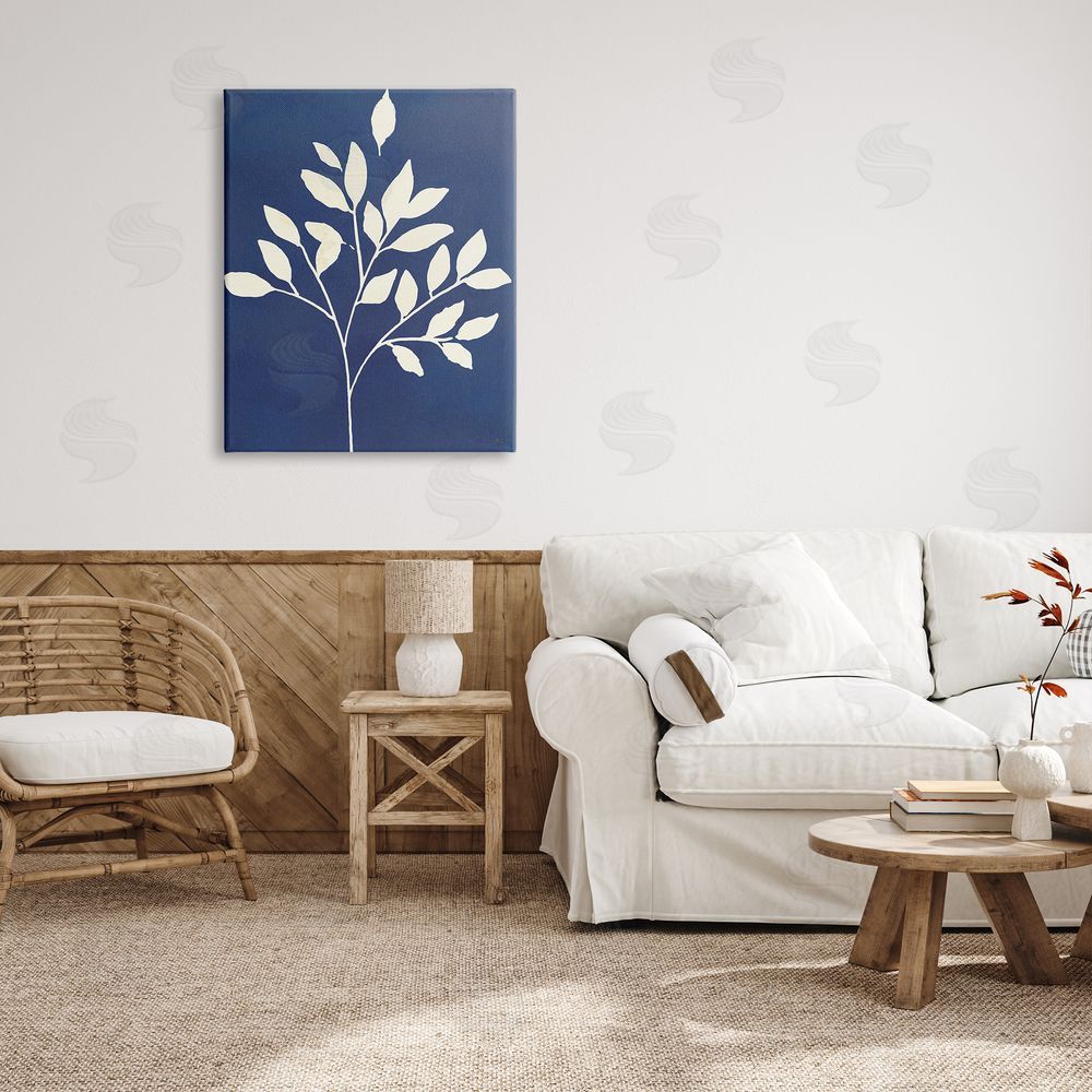 Susan Jill Modern Leaf Sprig Botanical Abstract Stencil Shape Canvas Wall Art Print in Room