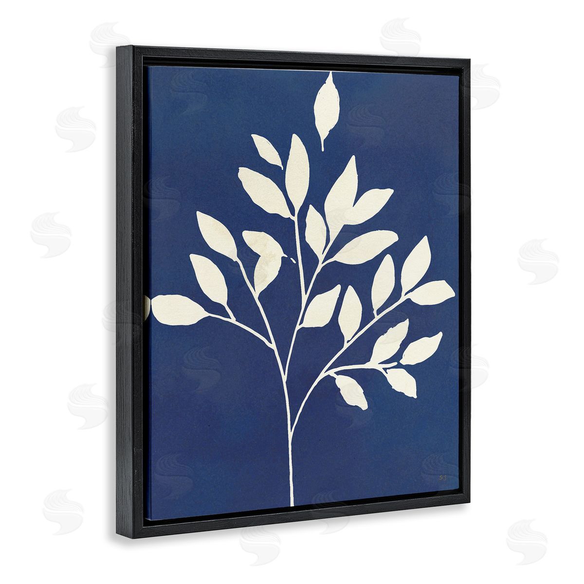 Susan Jill Modern Leaf Sprig Botanical Abstract Stencil Shape Black Floating Frame Canvas Wall Art Print