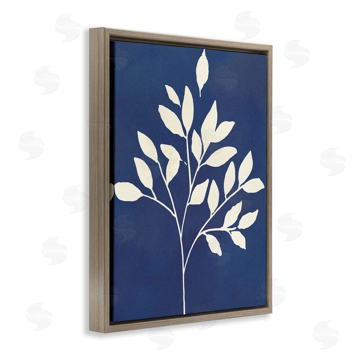 Susan Jill Modern Leaf Sprig Botanical Abstract Stencil Shape Brown Floating Frame Canvas Wall Art Print