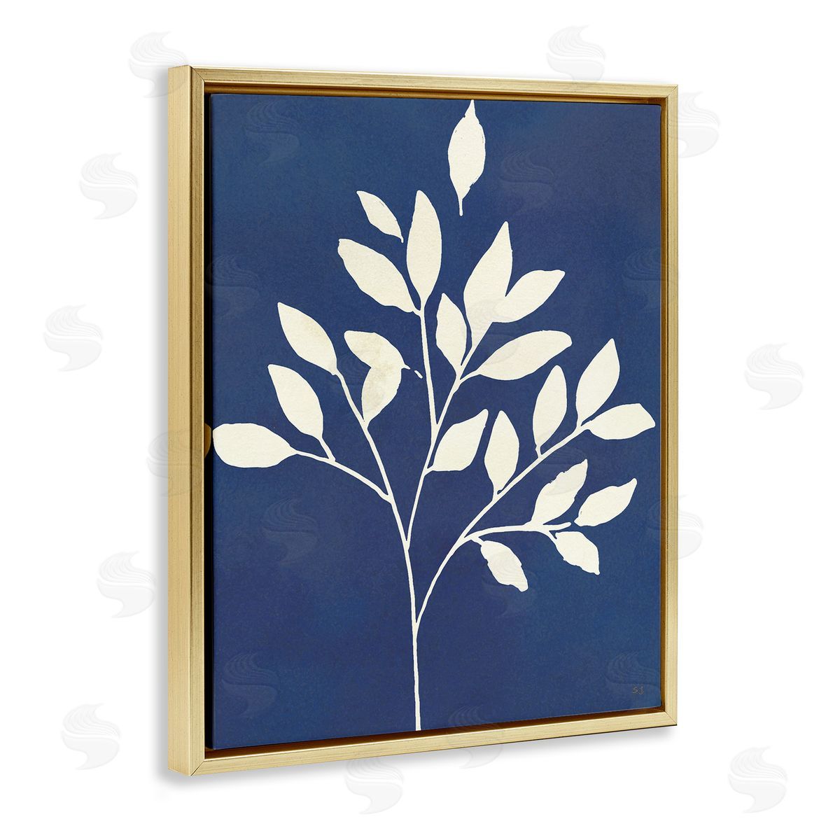 Susan Jill Modern Leaf Sprig Botanical Abstract Stencil Shape Gold Floating Frame Canvas Wall Art Print