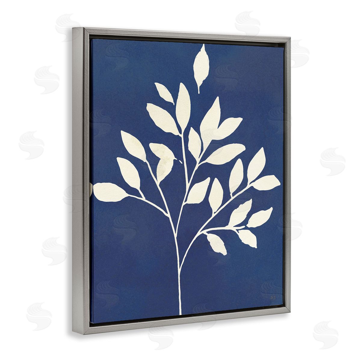 Susan Jill Modern Leaf Sprig Botanical Abstract Stencil Shape Gray Floating Frame Canvas Wall Art Print