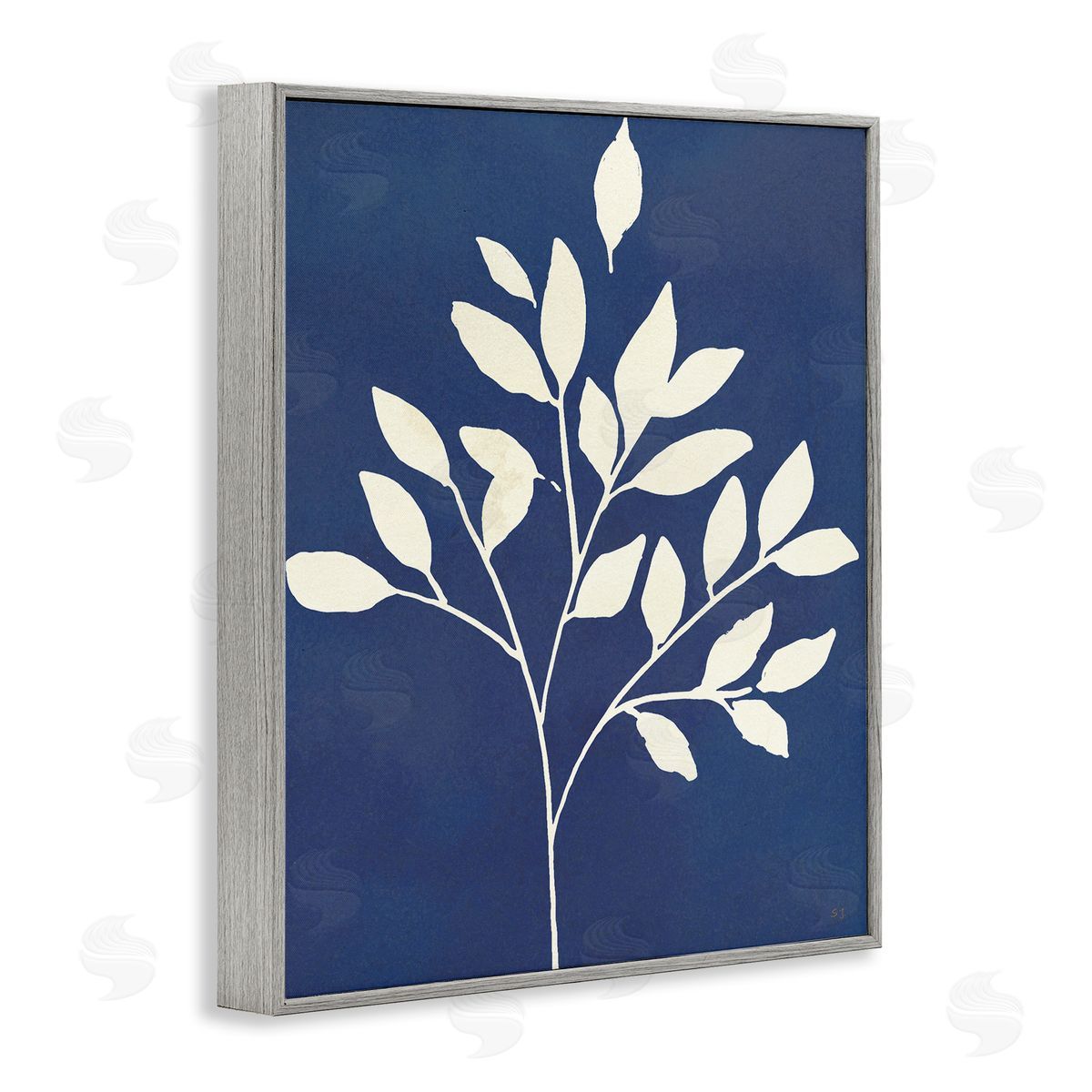 Susan Jill Modern Leaf Sprig Botanical Abstract Stencil Shape Gray Framed Giclee Wall Art Print