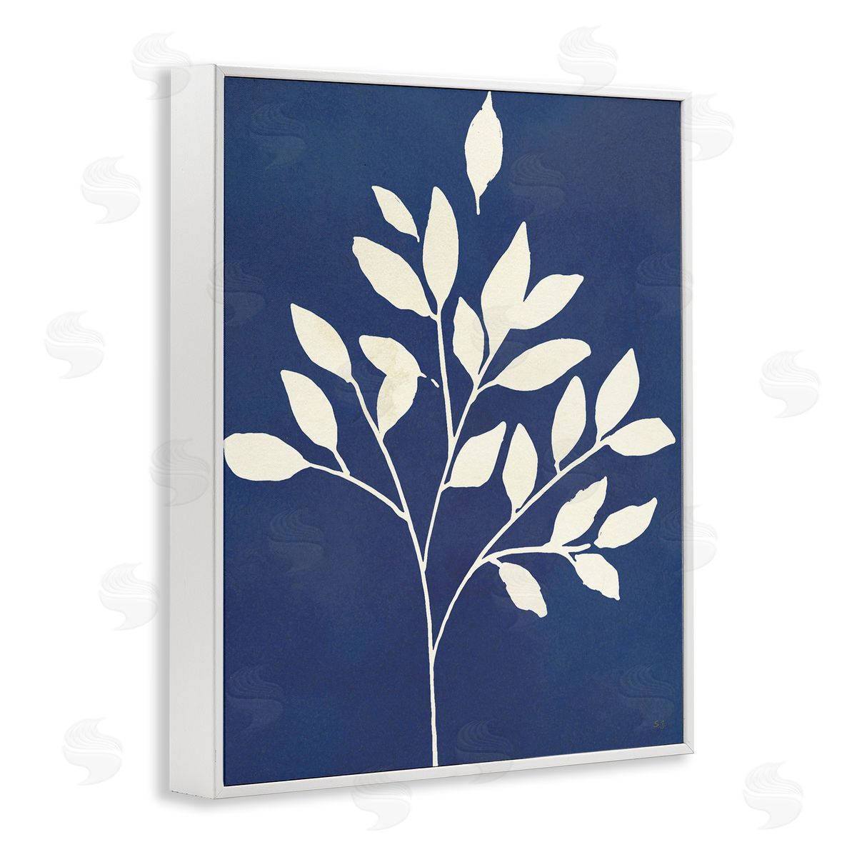 Susan Jill Modern Leaf Sprig Botanical Abstract Stencil Shape White Framed Giclee Wall Art Print