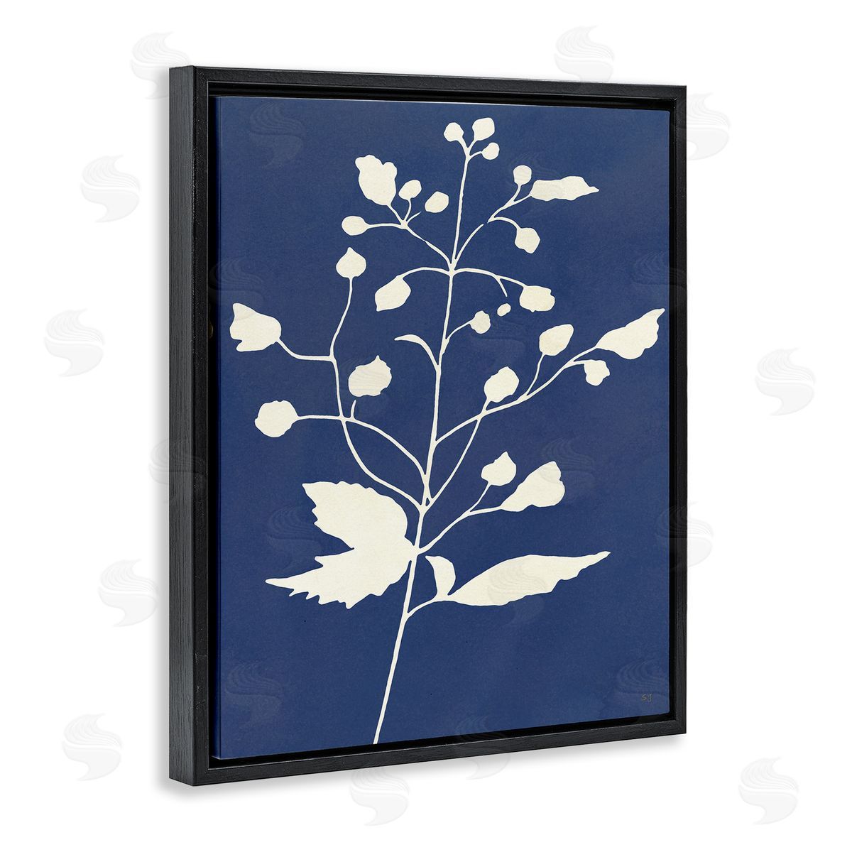 Susan Jill Contemporary Botanical Sprig Shape Abstract Plant Leaves Black Floating Frame Canvas Wall Art Print