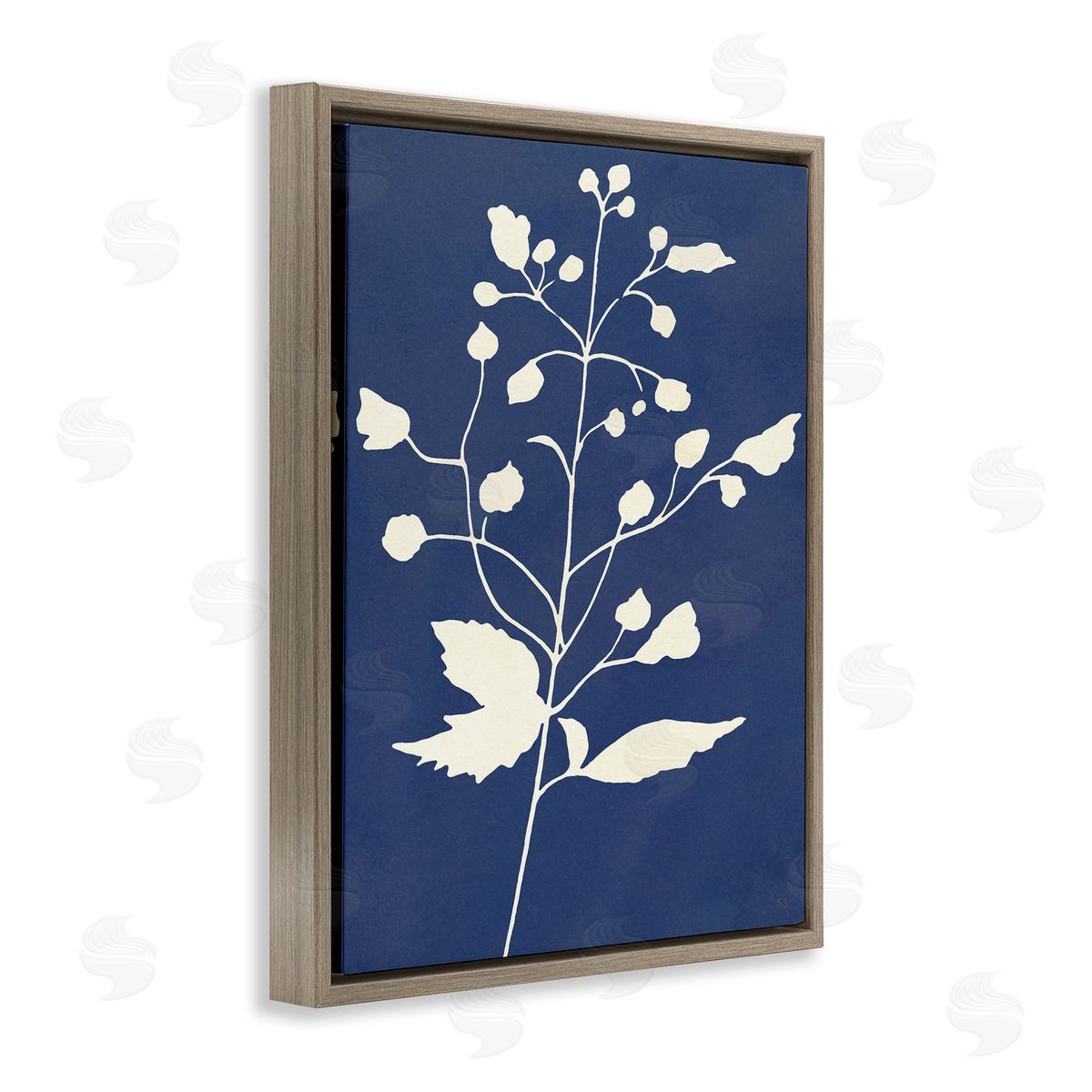 Susan Jill Contemporary Botanical Sprig Shape Abstract Plant Leaves Brown Floating Frame Canvas Wall Art Print
