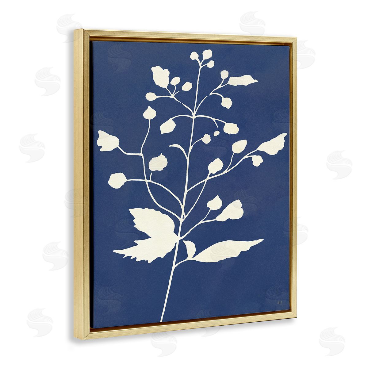 Susan Jill Contemporary Botanical Sprig Shape Abstract Plant Leaves Gold Floating Frame Canvas Wall Art Print