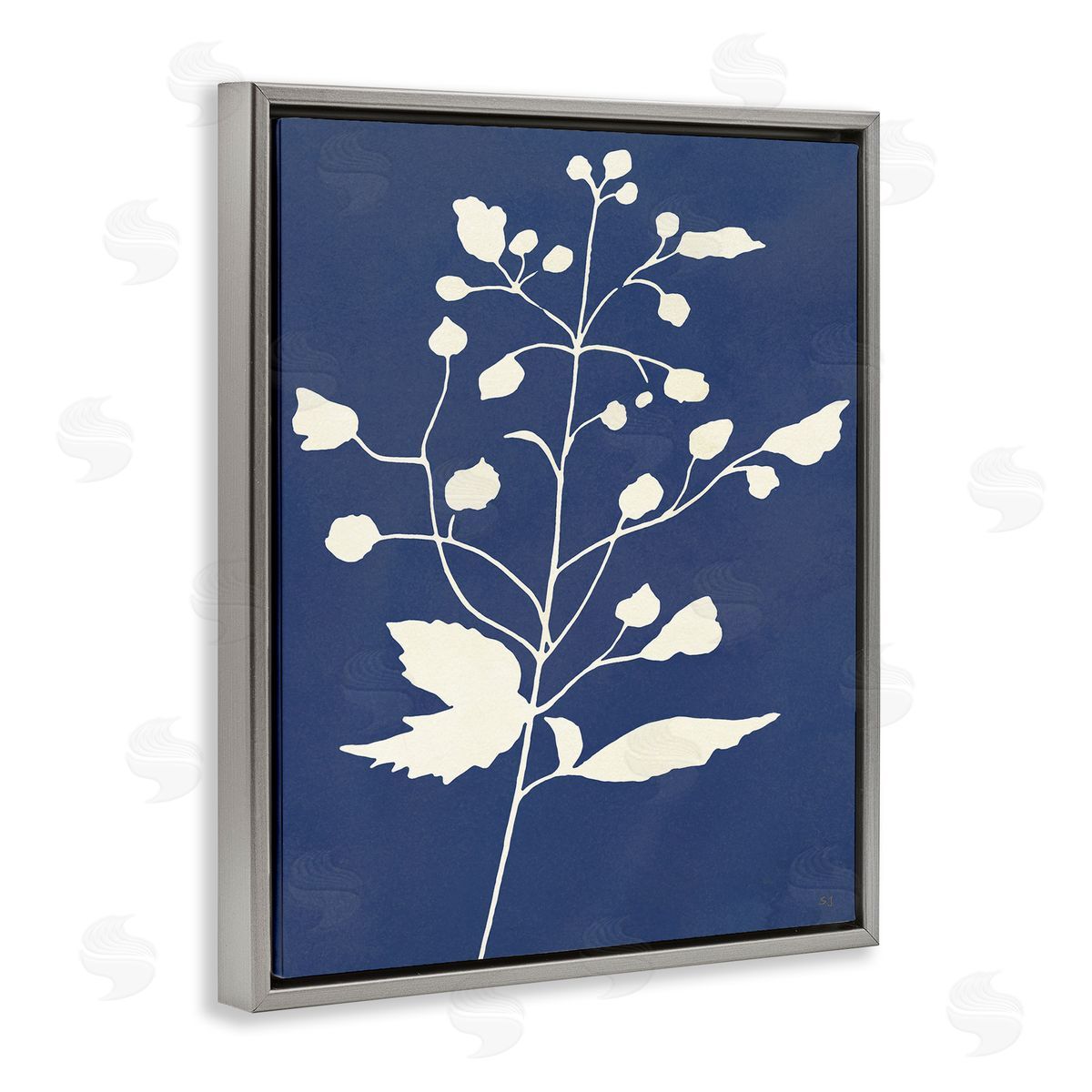 Susan Jill Contemporary Botanical Sprig Shape Abstract Plant Leaves Gray Floating Frame Canvas Wall Art Print