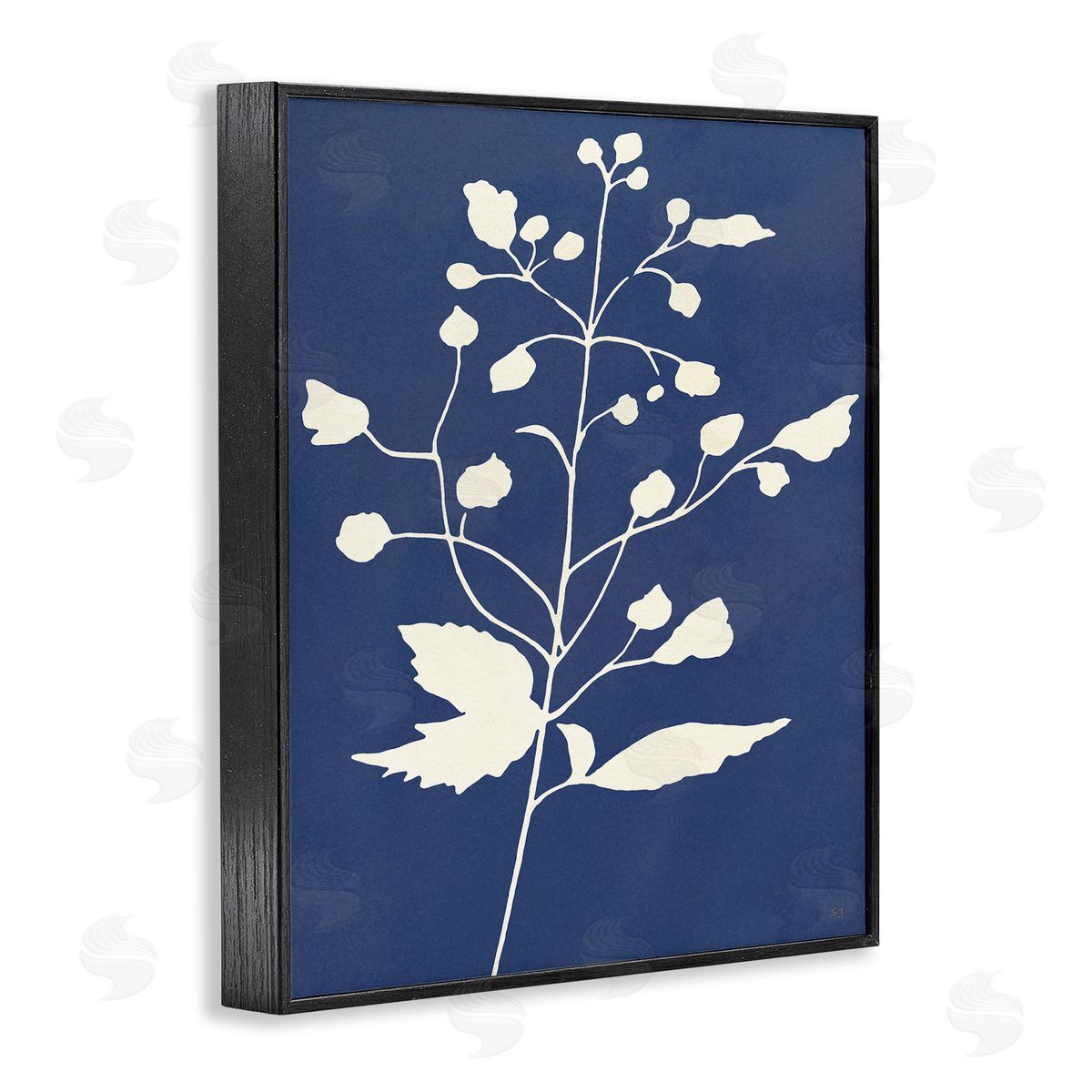 Susan Jill Contemporary Botanical Sprig Shape Abstract Plant Leaves Black Framed Giclee Wall Art Print