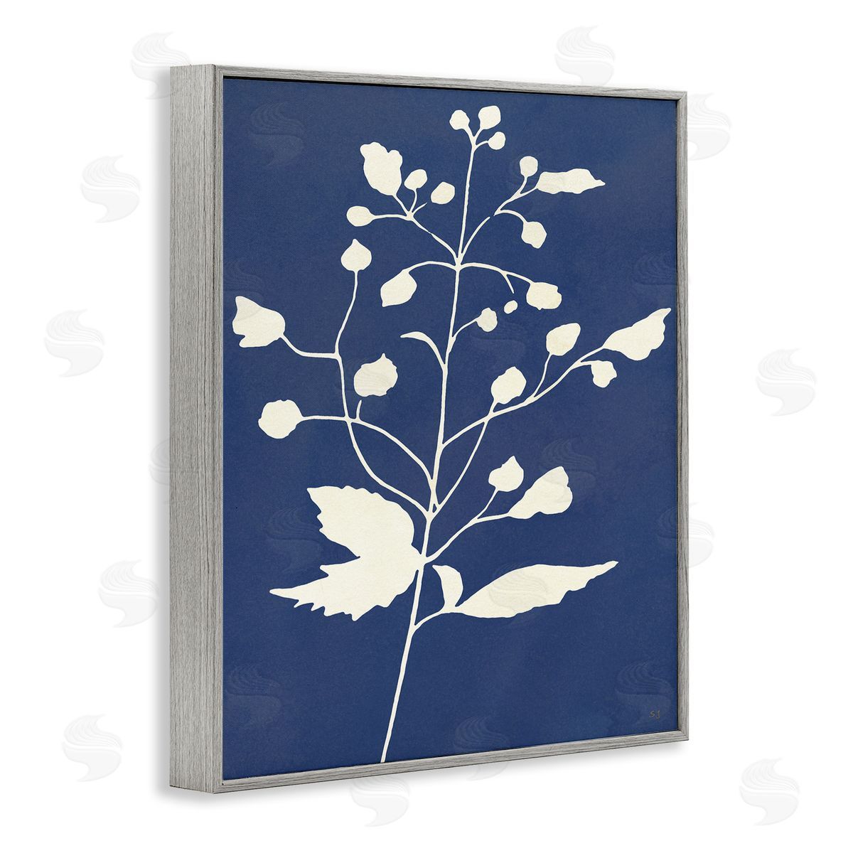 Susan Jill Contemporary Botanical Sprig Shape Abstract Plant Leaves Gray Framed Giclee Wall Art Print