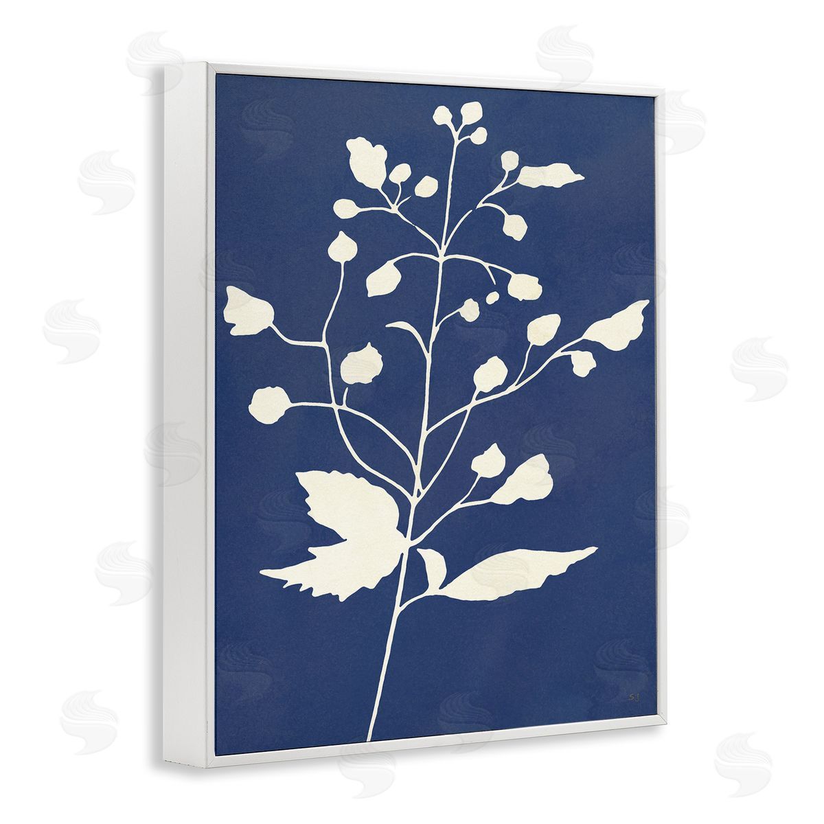 Susan Jill Contemporary Botanical Sprig Shape Abstract Plant Leaves White Framed Giclee Wall Art Print