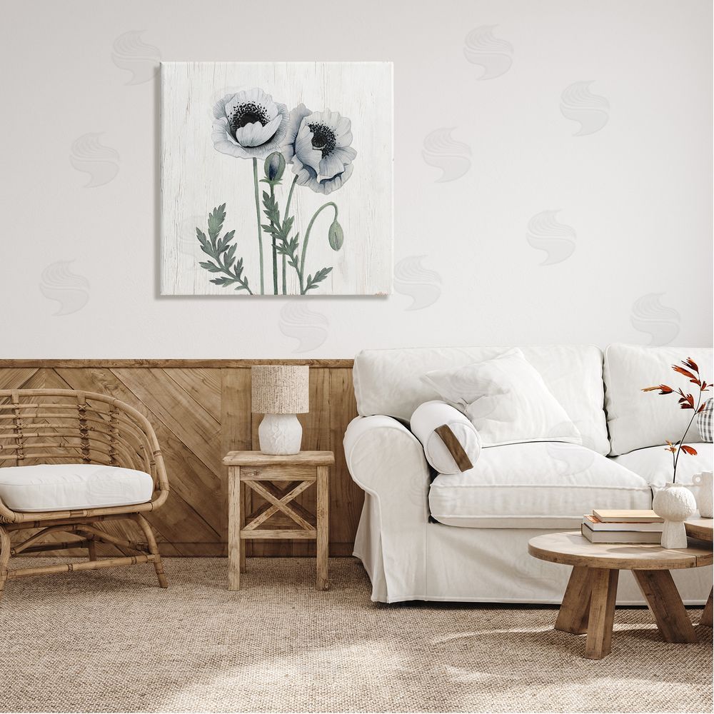 Kourtni Gunn Blooming Poppy Flower Buds Rustic Panel Pattern Canvas Wall Art in Room