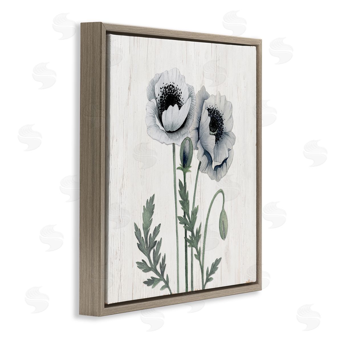 Kourtni Gunn Blooming Poppy Flower Buds Rustic Panel Pattern Brown Floating Frame Canvas Wall Art Print
