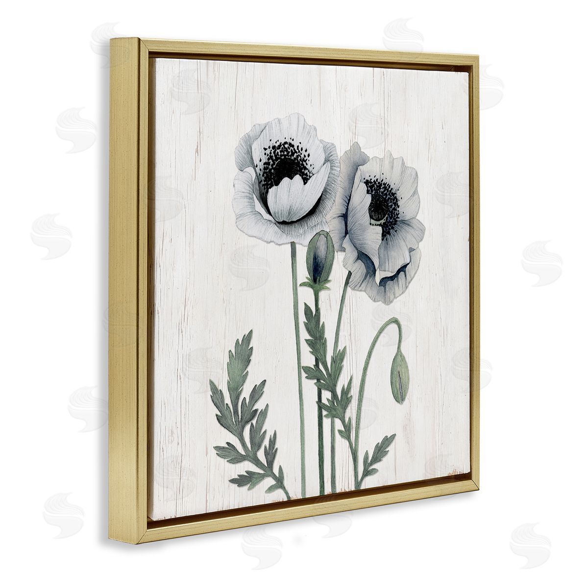 Kourtni Gunn Blooming Poppy Flower Buds Rustic Panel Pattern Gold Floating Frame Canvas Wall Art Print