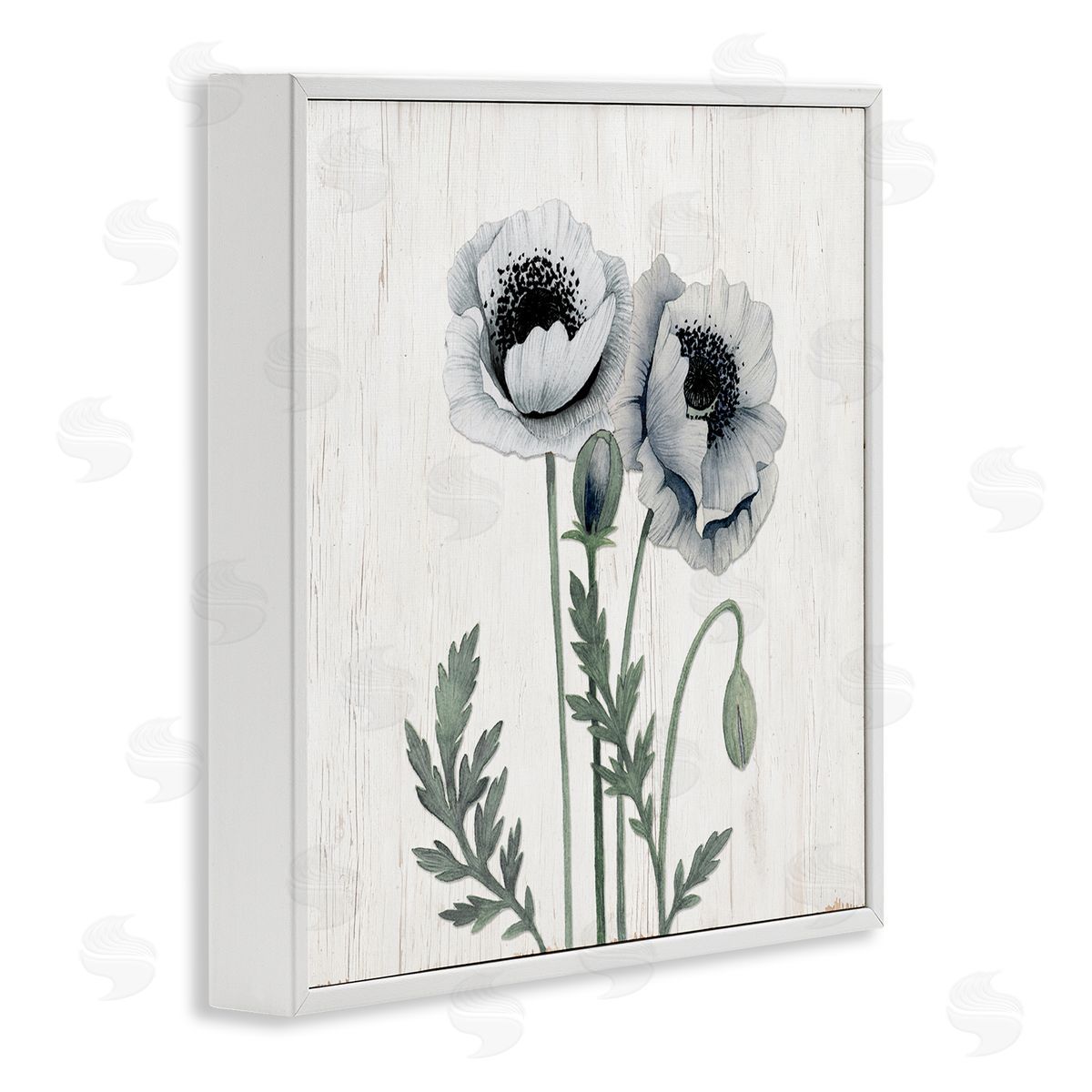 Kourtni Gunn Blooming Poppy Flower Buds Rustic Panel Pattern White Framed Glicee Wall Art Print