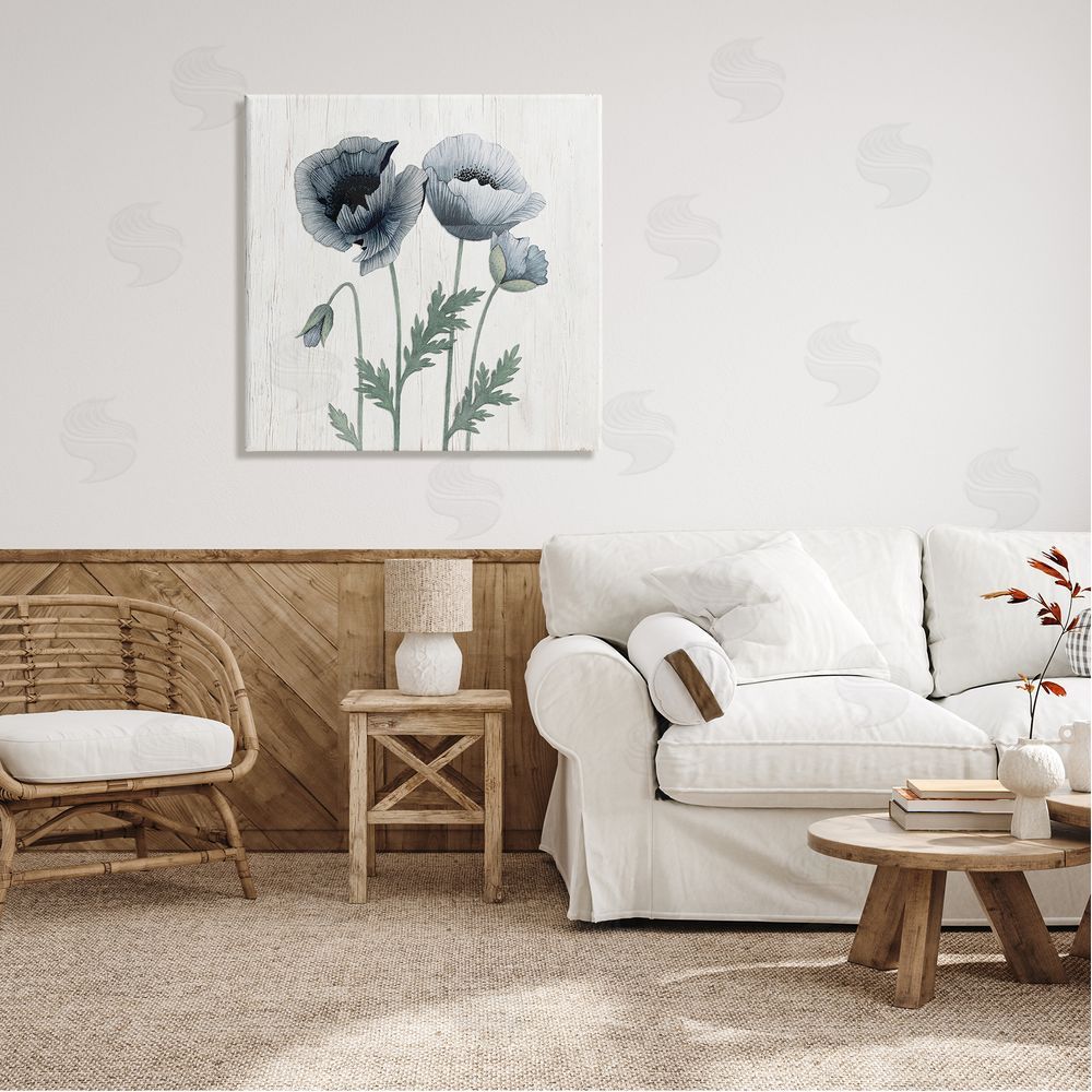 Kourtni Gunn Spring Poppy Blossoms Budding Flowers Rustic Design Canvas Wall Art in Room
