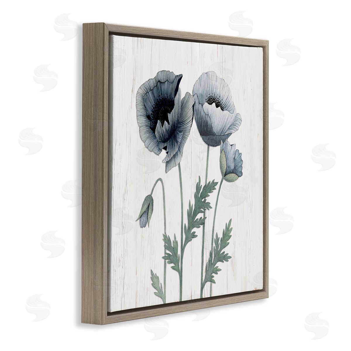 Kourtni Gunn Spring Poppy Blossoms Budding Flowers Rustic Design Brown Floating Frame Canvas Wall Art Print