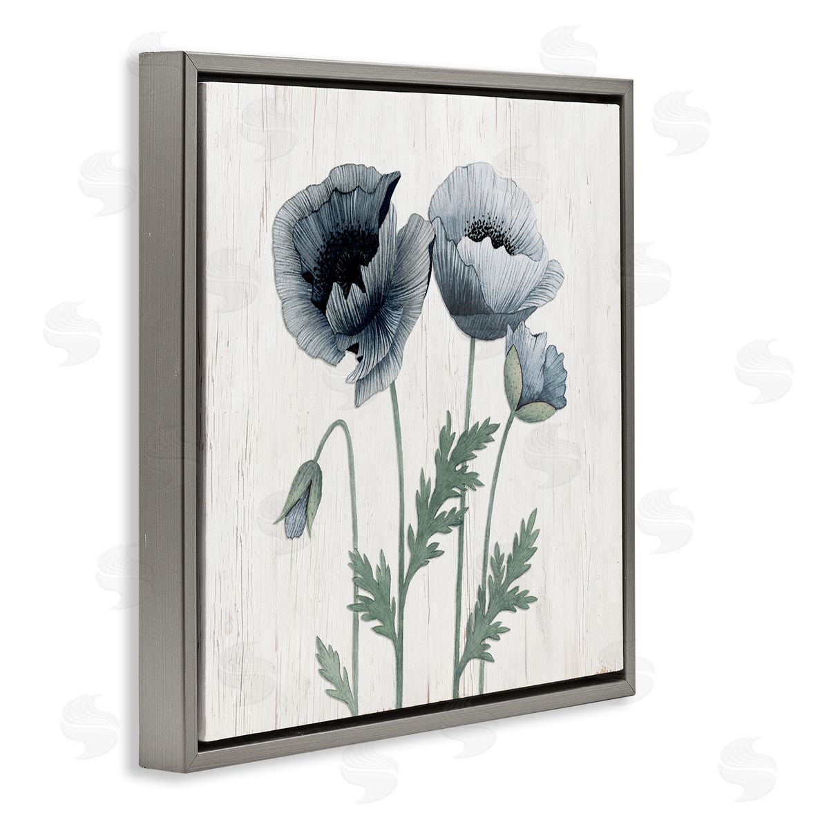 Kourtni Gunn Spring Poppy Blossoms Budding Flowers Rustic Design Gray Floating Frame Canvas Wall Art Print