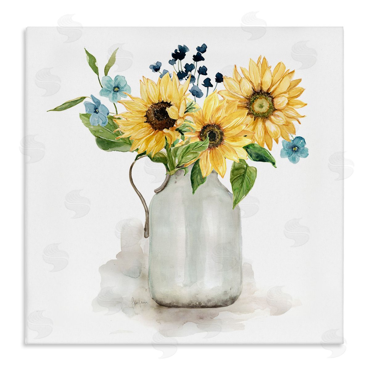 Livi Finn Summery Flower Blossoms Arranged Country Jug Watercolor Detail Stretched Canvas Wall Art Print