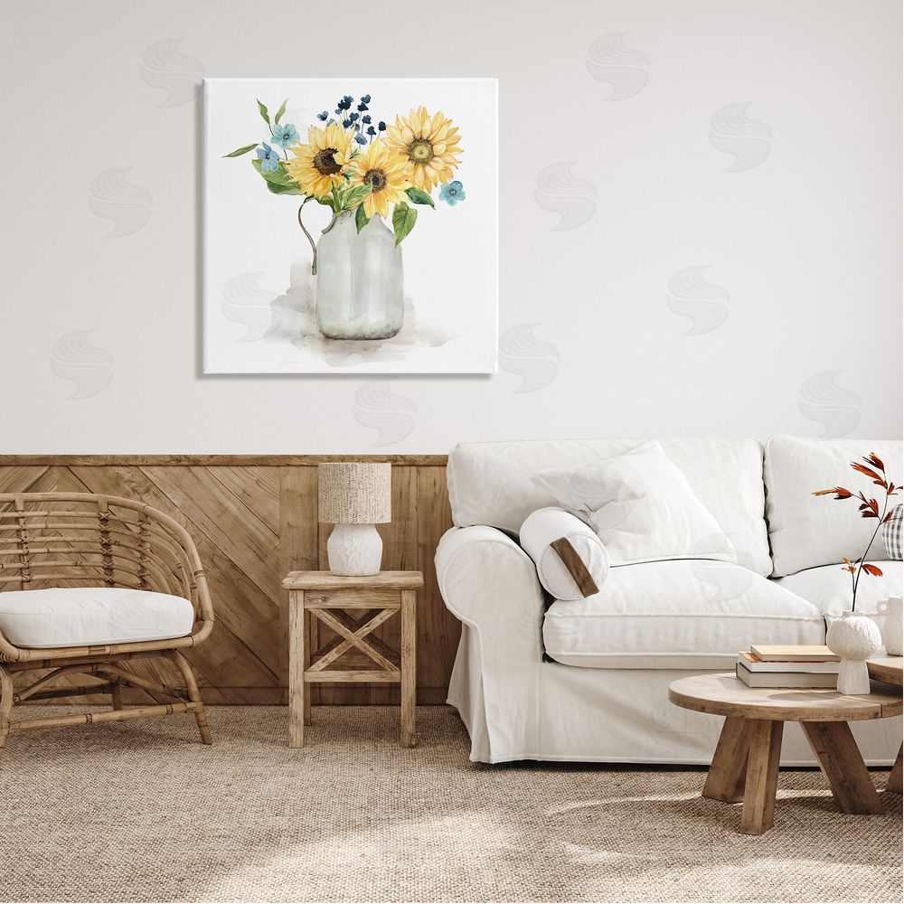 Livi Finn Summery Flower Blossoms Arranged Country Jug Watercolor Detail Canvas Wall Art in Room