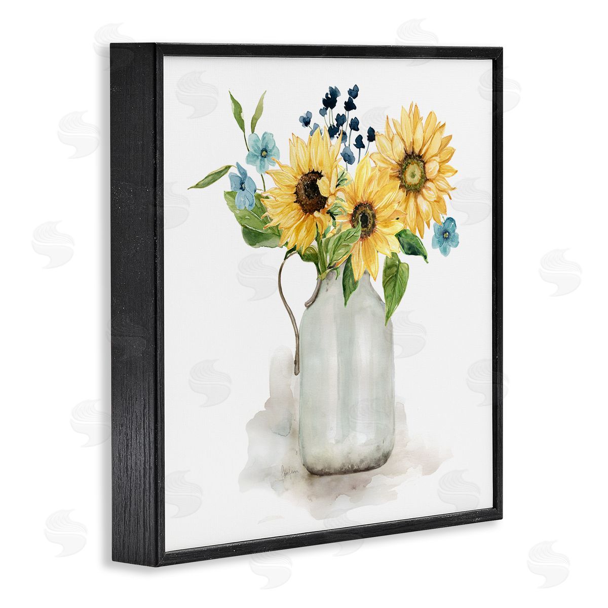 Livi Finn Summery Flower Blossoms Arranged Country Jug Watercolor Detail Black Framed Glicee Wall Art Print
