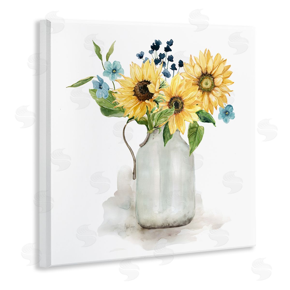 Livi Finn Summery Flower Blossoms Arranged Country Jug Watercolor Detail Wooden Wall Plaque Art Print