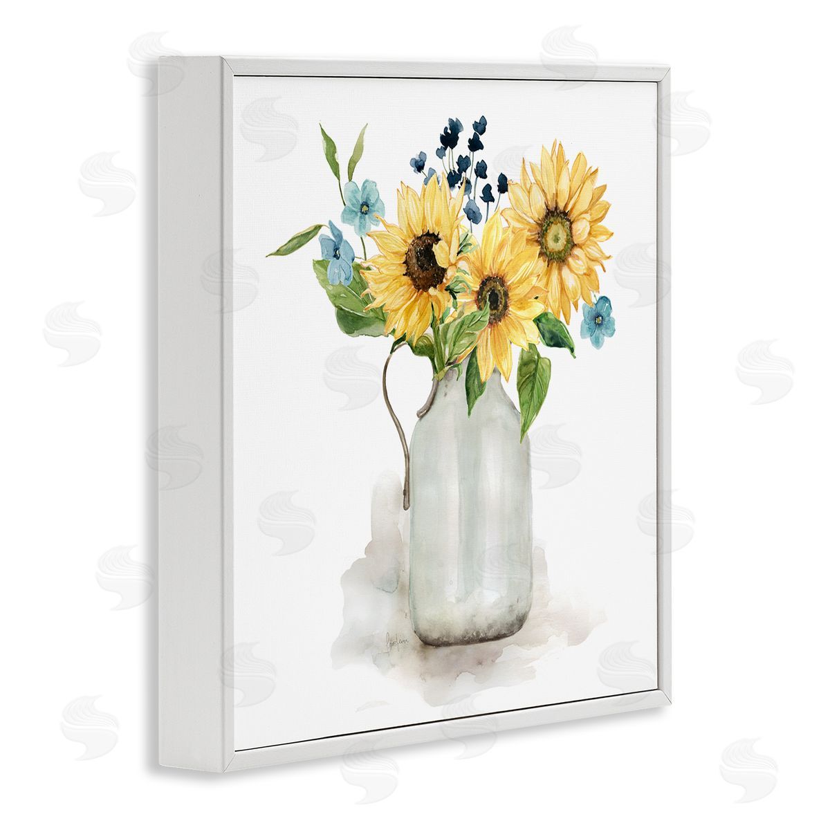 Livi Finn Summery Flower Blossoms Arranged Country Jug Watercolor Detail White Framed Glicee Wall Art Print