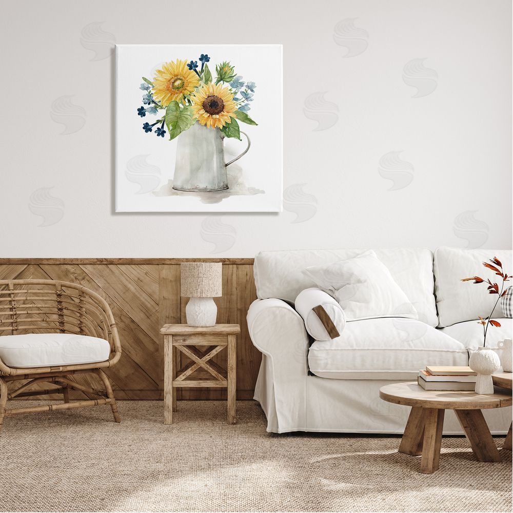 Livi Finn Vivid Summer Blooms Rustic Country Jug Vase Canvas Wall Art in Room