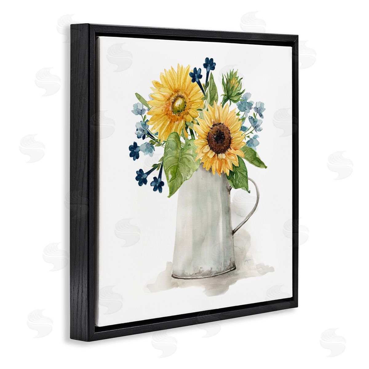 Livi Finn Vivid Summer Blooms Rustic Country Jug Vase Black Floating Frame Canvas Wall Art Print
