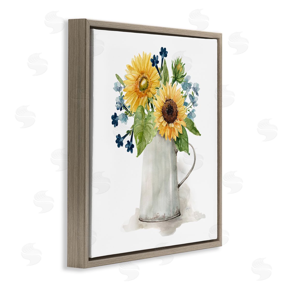 Livi Finn Vivid Summer Blooms Rustic Country Jug Vase Brown Floating Frame Canvas Wall Art Print