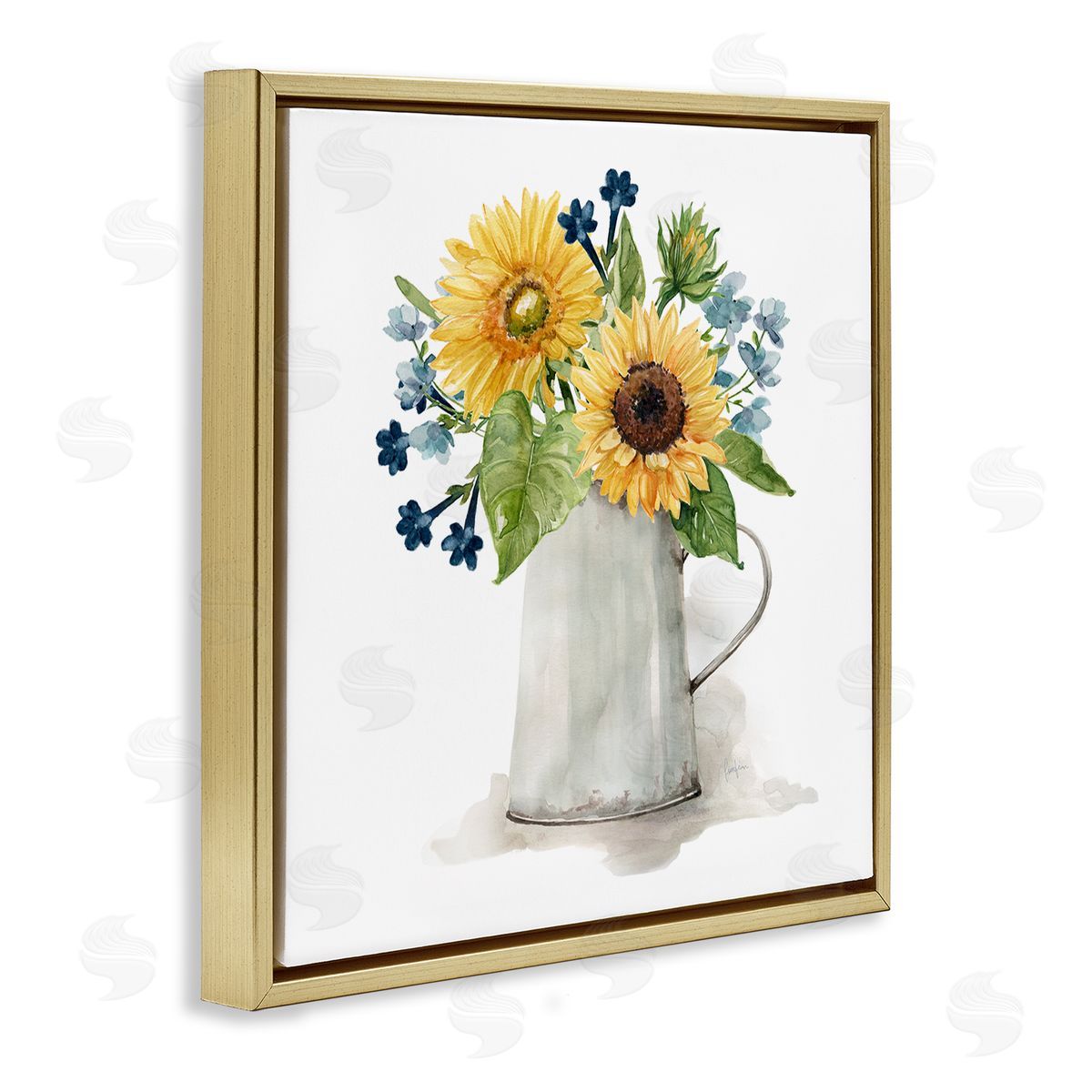 Livi Finn Vivid Summer Blooms Rustic Country Jug Vase Gold Floating Frame Canvas Wall Art Print