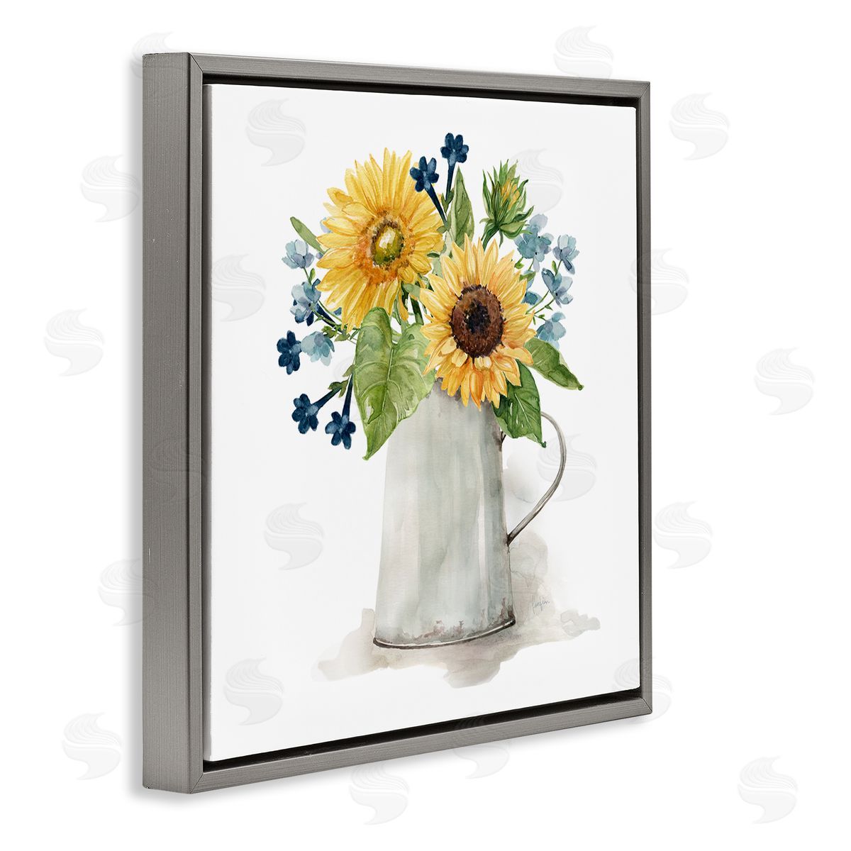 Livi Finn Vivid Summer Blooms Rustic Country Jug Vase Gray Floating Frame Canvas Wall Art Print