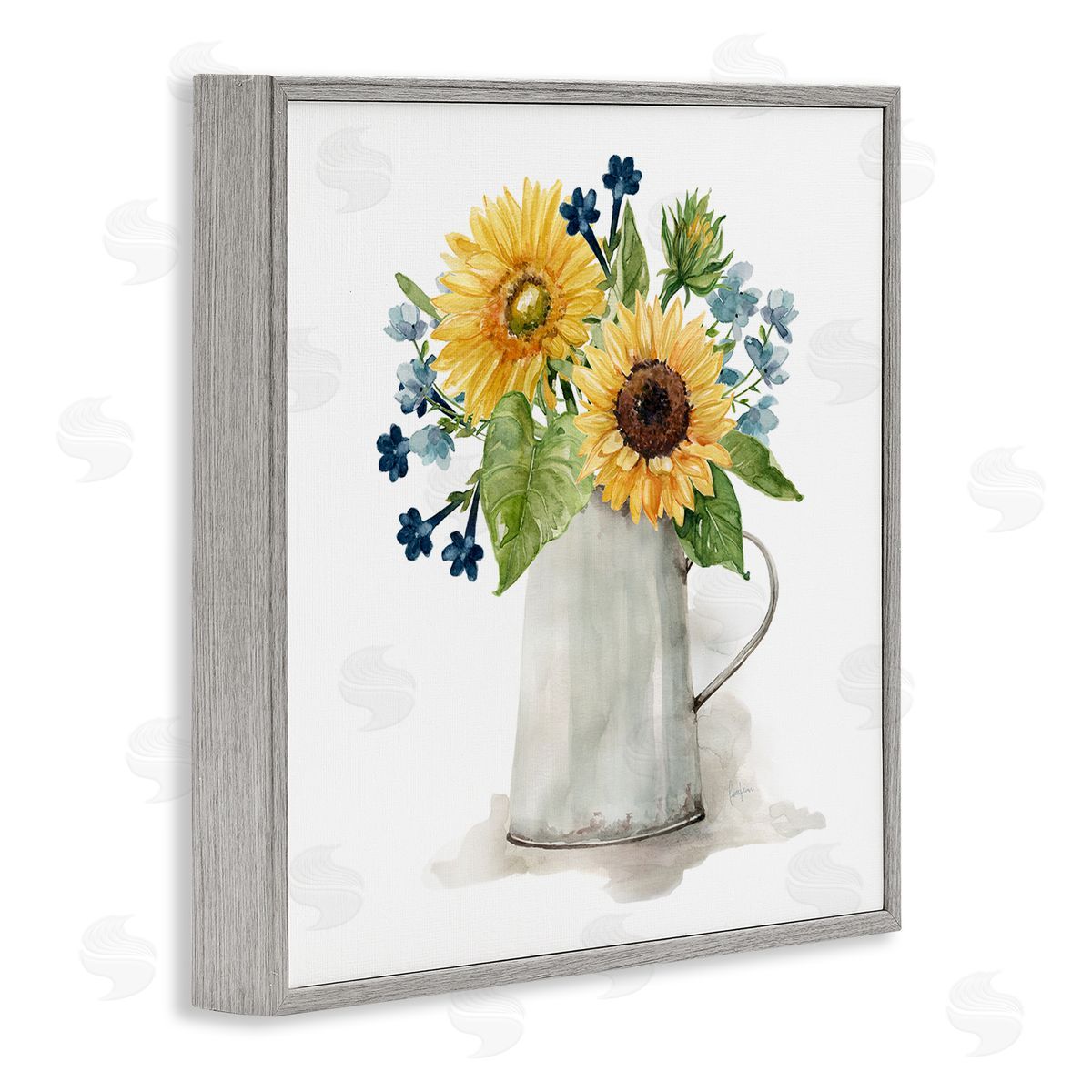 Livi Finn Vivid Summer Blooms Rustic Country Jug Vase Gray Framed Glicee Wall Art Print
