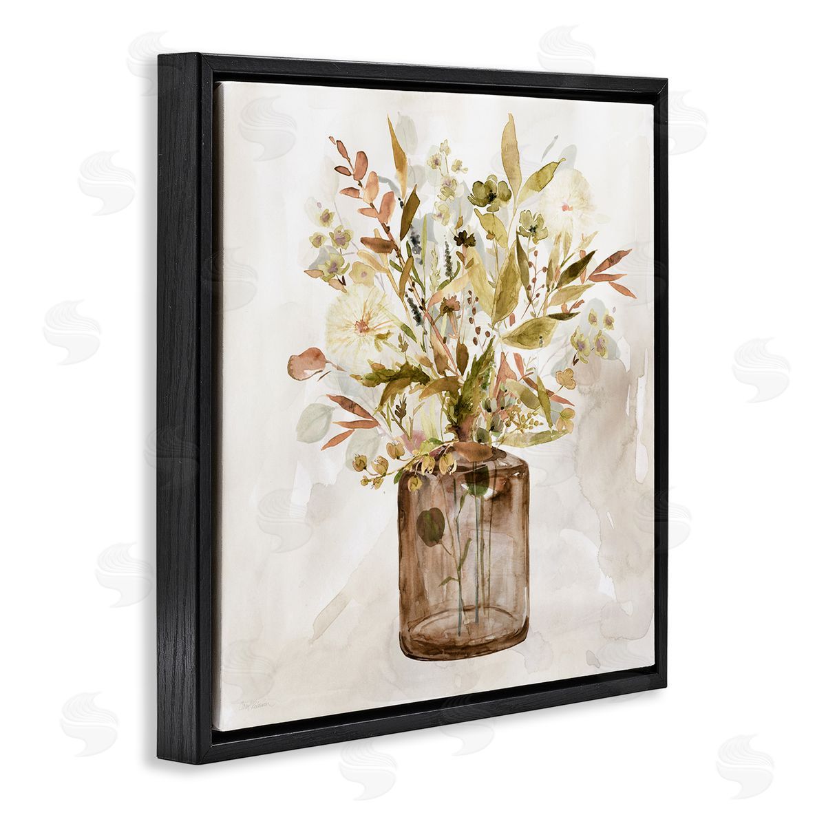 Earthy Mixed Fall Botanicals Black Floating Frame Canvas Wall Art, Home Decor by Carol Robinson