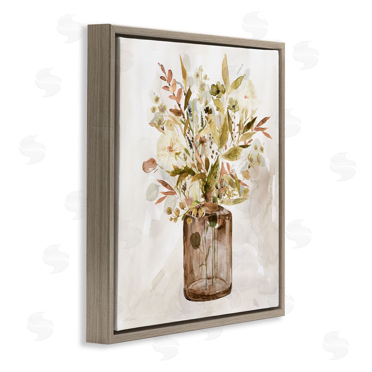 Earthy Mixed Fall Botanicals Brown Floating Frame Canvas Wall Art, Home Decor by Carol Robinson