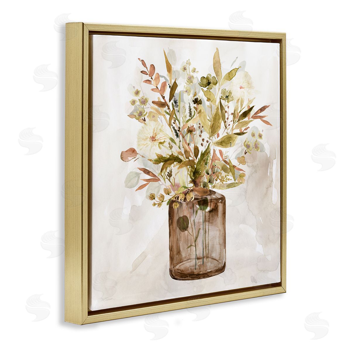 Earthy Mixed Fall Botanicals Gold Floating Frame Canvas Wall Art, Home Decor by Carol Robinson
