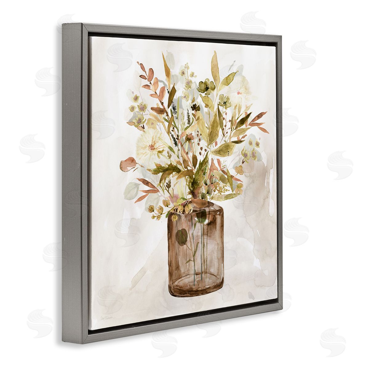 Earthy Mixed Fall Botanicals Grey Floating Frame Canvas Wall Art, Home Decor by Carol Robinson