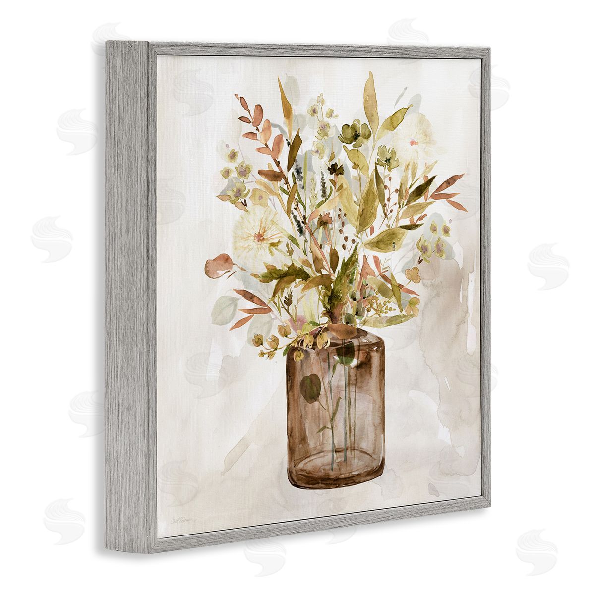 Earthy Mixed Fall Botanicals Grey Frame Print Wall Art, Home Decor by Carol Robinson