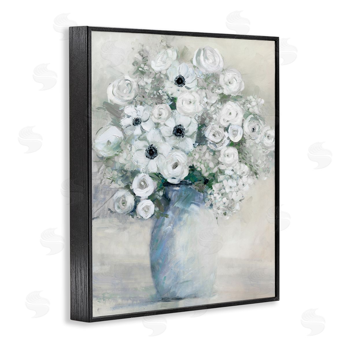 Sally Swatland Mixed White Peonies & Poppies Bouquet Traditional Painting Black Framed Giclee Wall Art Print