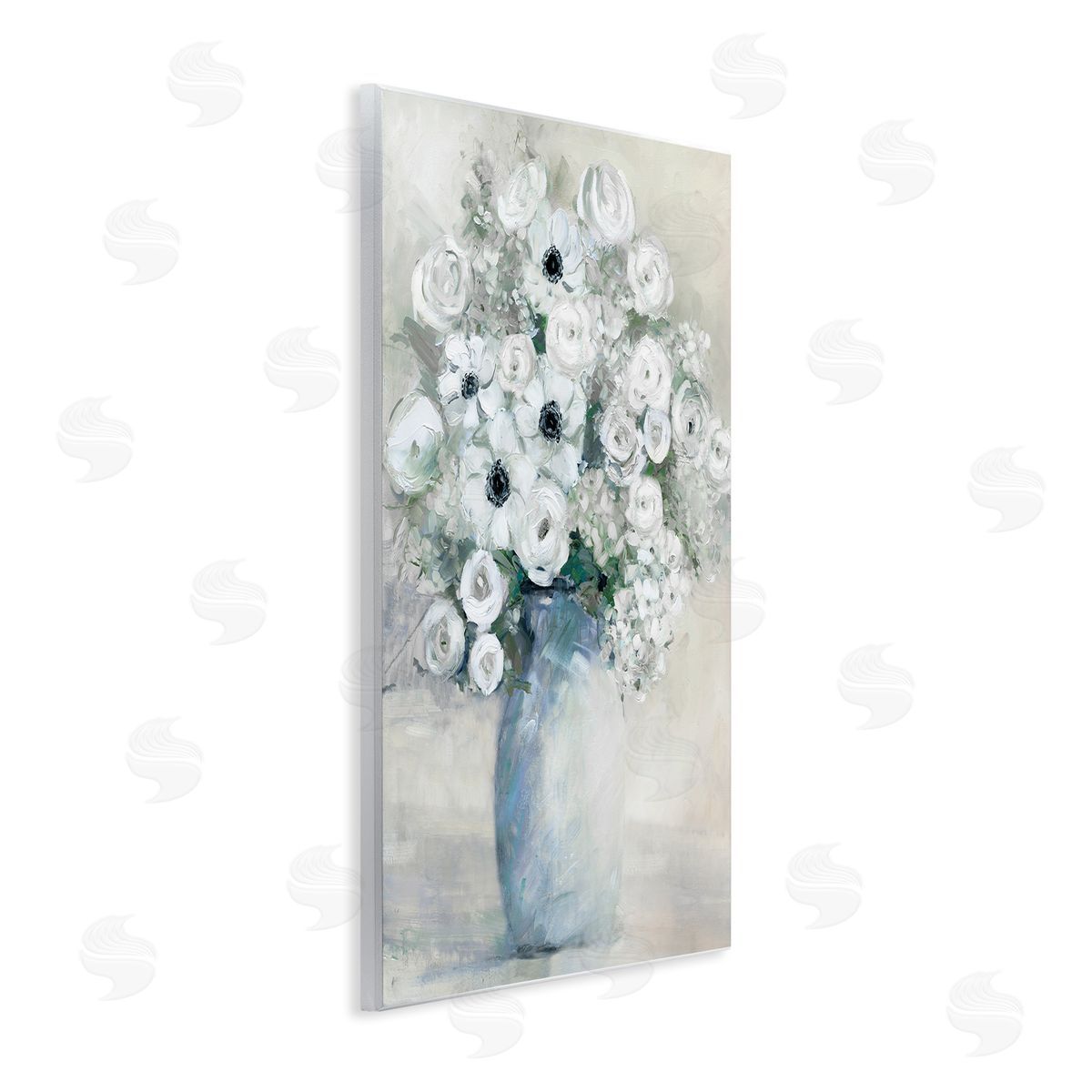 Sally Swatland Mixed White Peonies & Poppies Bouquet Traditional Painting Wall Plaque Art Print